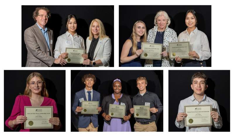 New awards for 2025 (clockwise from top left): The Joanne and Franklin Perkins Memorial Scholarship, the Lincoln:Chadwell Scholarship Award, The Micael Patrick Burke Memorial Scholarship, the SFIRC 60th Annivesary Scholarship, the Rene and Alice Donars Scholarship. Click picture to read more about the generous sponsors of these new awards.